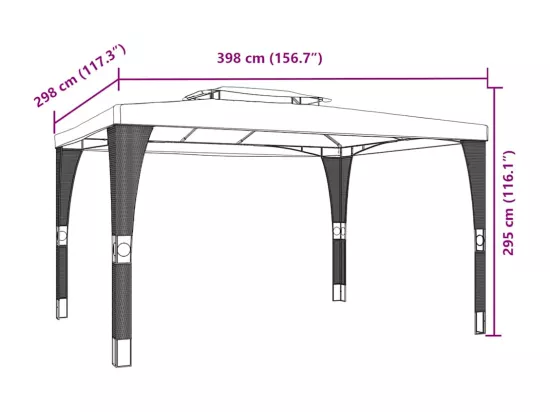 Tonnelle à double toit anthracite 3,98x2,98 m acier