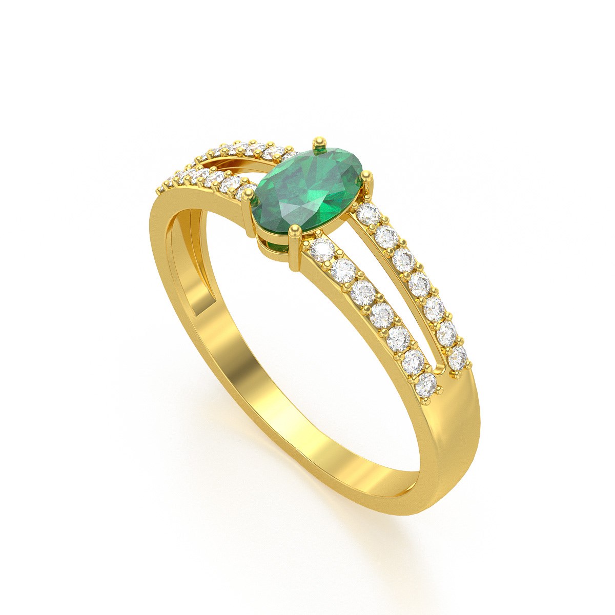 Bague ADEN Or 585 Jaune Emeraude et diamants 2.102grs