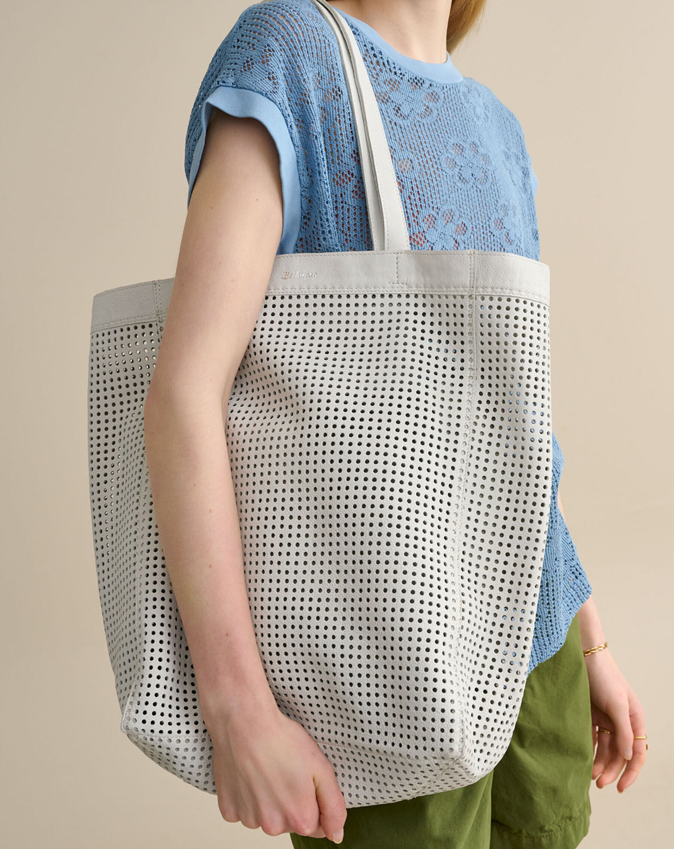 Bellerose Sac en Cuir ajouré Niryho blanc - 30x40x15 cm