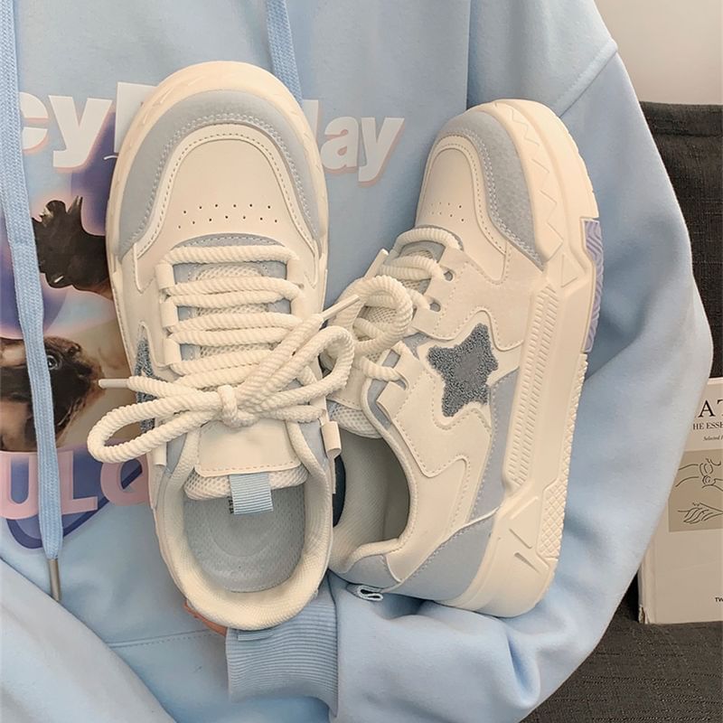 caneik - Platform Star Patterned Panel Sneakers