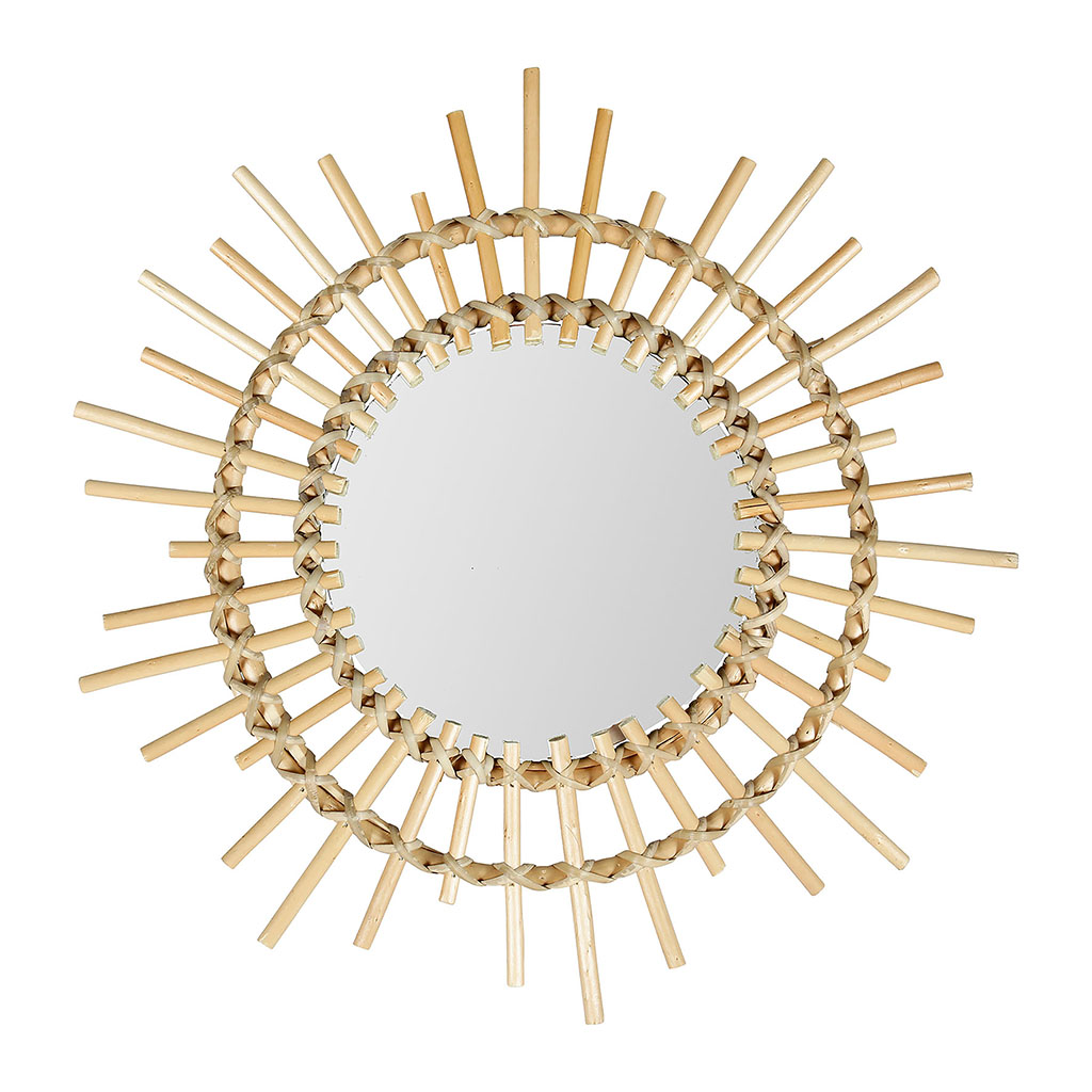 Miroir soleil rotin naturel D 45cm