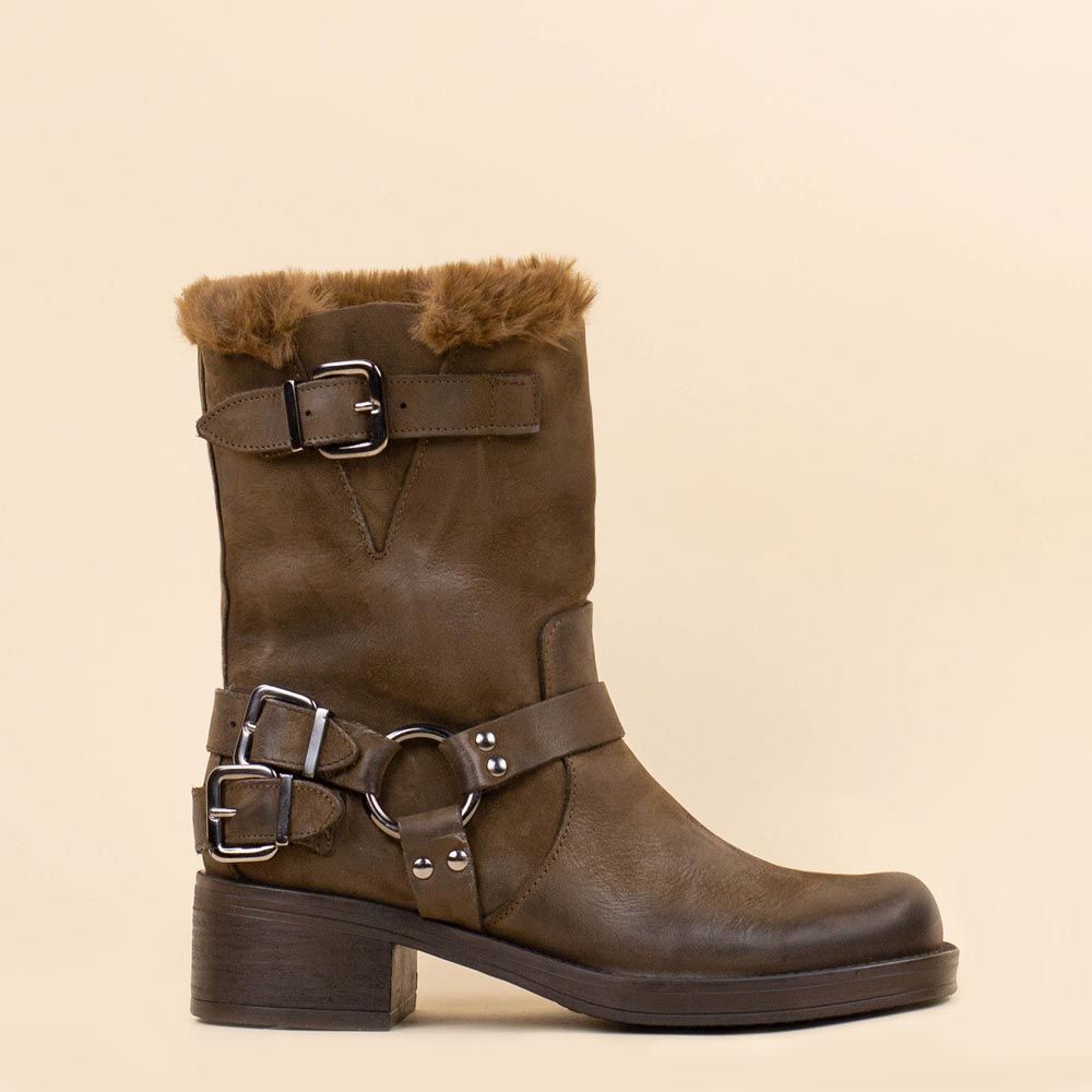 Halfhoge boots Pelle Nubuck bruin fur met siergesp