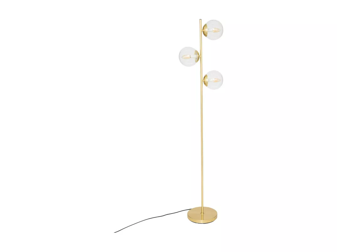 Lampadaire 3 Globes en Verre et métal Doré H 162 cm
