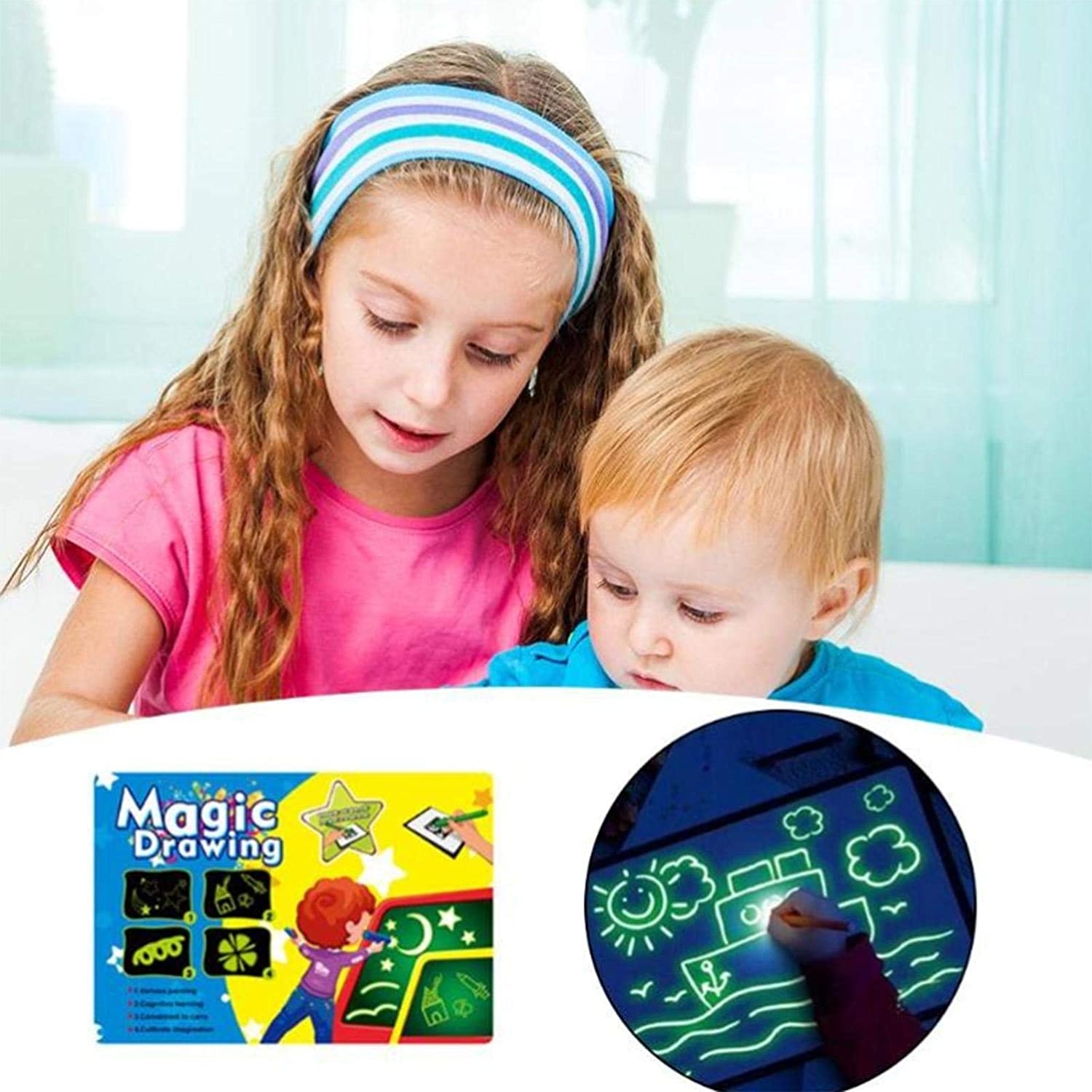 (21x29.7cm) Magische Maltafel Kinder Spielzeug Fluoreszierende Zauber Zeichnungs Tafel Zeichenbrett - Weiss