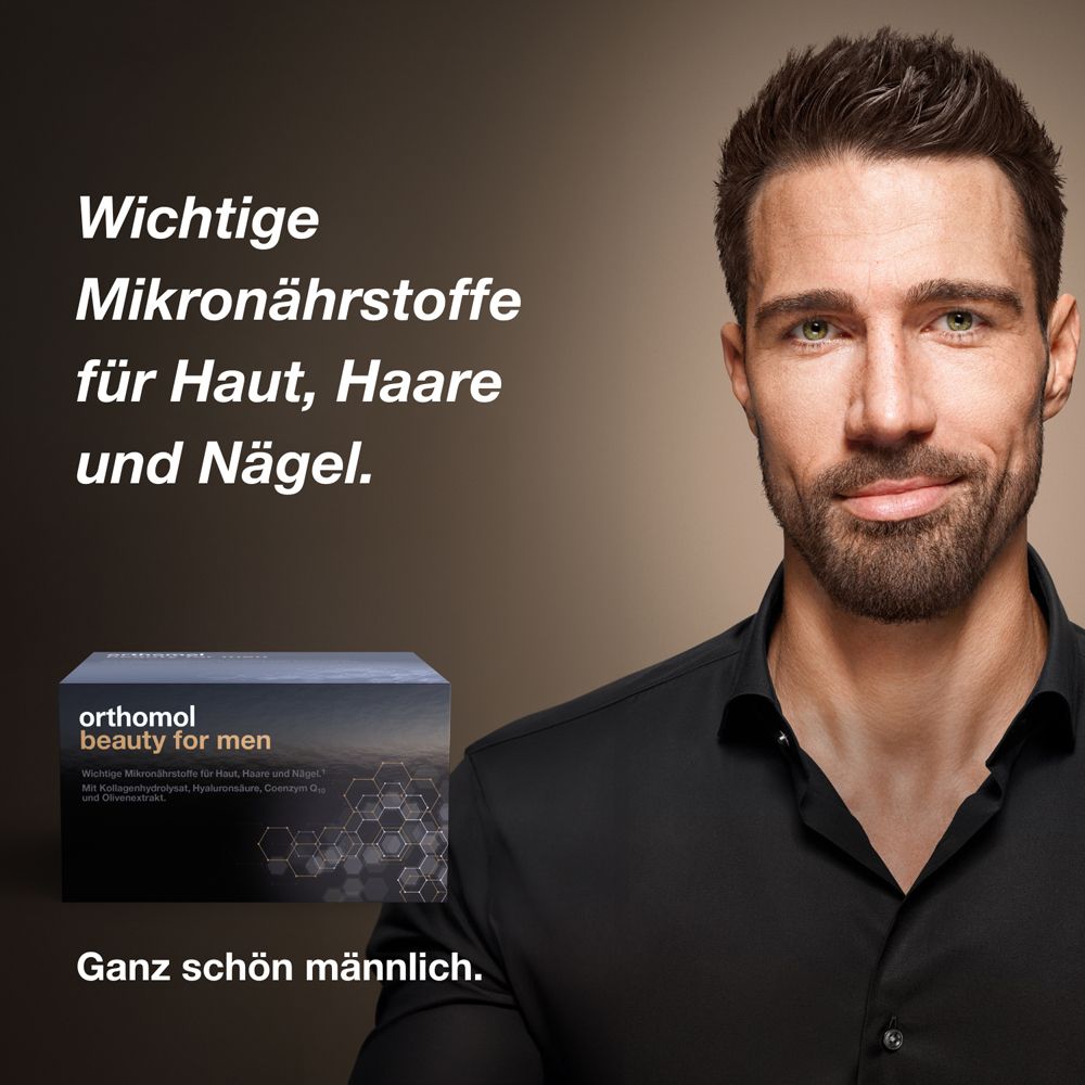 Orthomol Beauty for Men - für Haut, Haare und Nägel, mit Hyaluronsäure, Kollagen und Coenzym Q10 - Trinkampullen