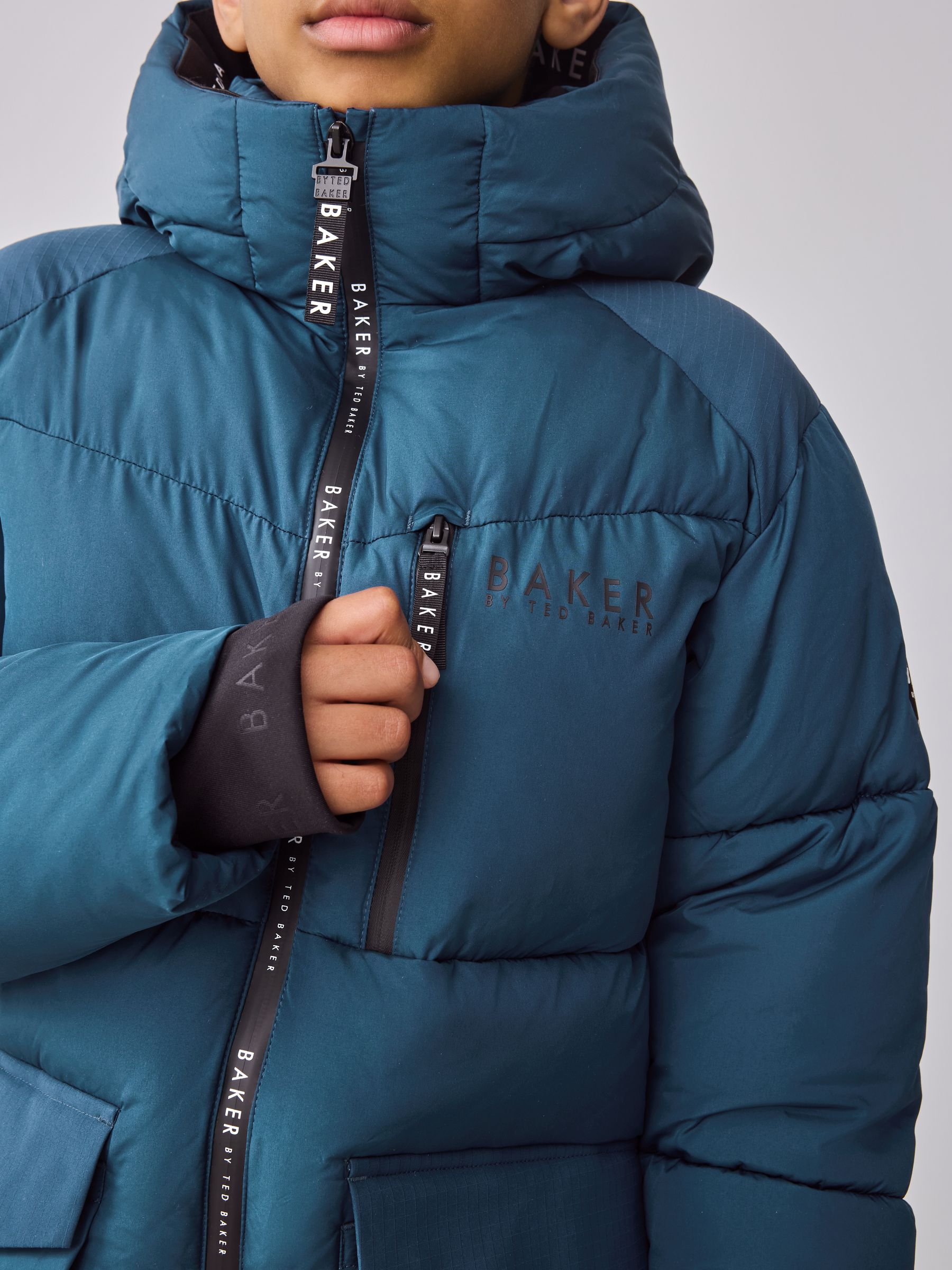 Baker by Ted Baker - Blauwe, halflange, gewatteerde en waterafstotende jas