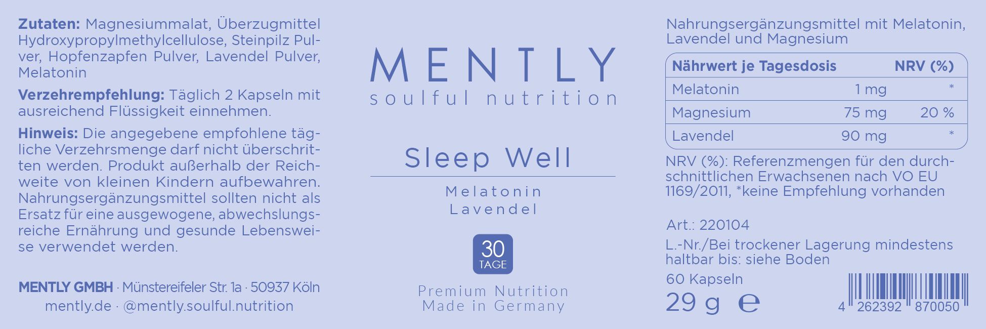 MENTLY Sleep Well mit Melatonin & Lavendel