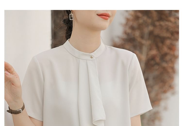 EFO - Blouse met ruches, opstaande kraag en korte mouwen