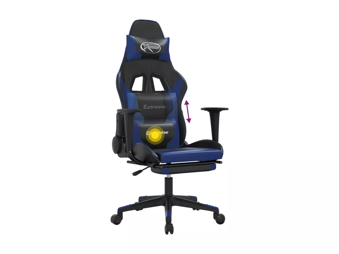 Chaise de jeu de massage et repose-pied Noir et bleu Similicuir