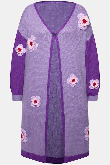 Strickjacke, Straight Fit, Blüten-Streifen, Langarm