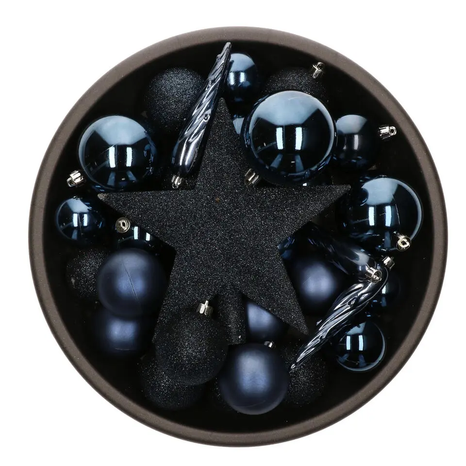 Bellatio decorations Kerstballen - 33x - donkerblauw - met piek