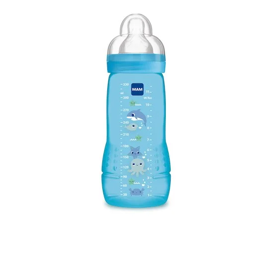 Biberon 2ème âge coloré tétine débit X   Bleu        330 ml   de               Mam