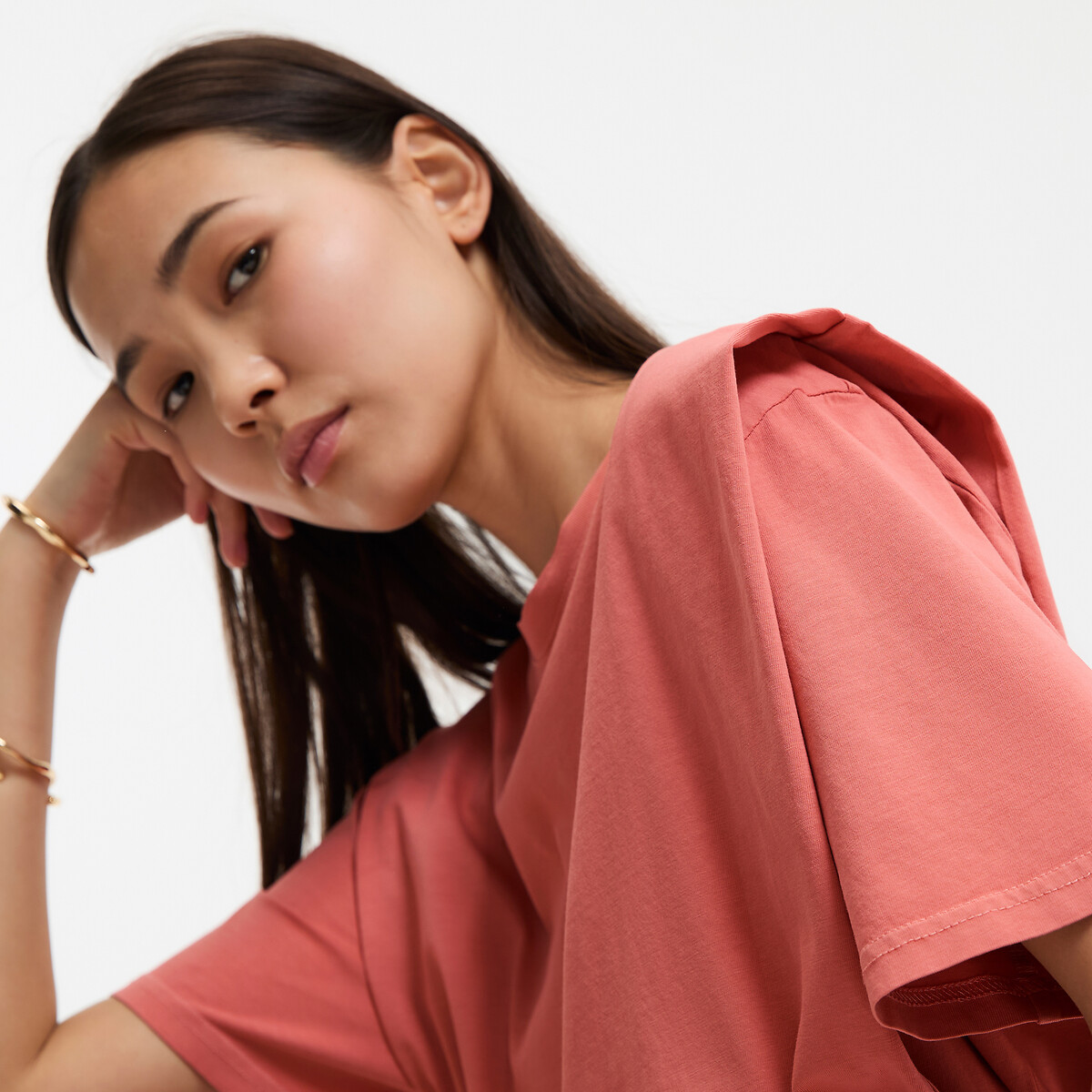 COLEÇÃO LA REDOUTE<br>Camiseta de algodão com gola redonda e mangas curtas