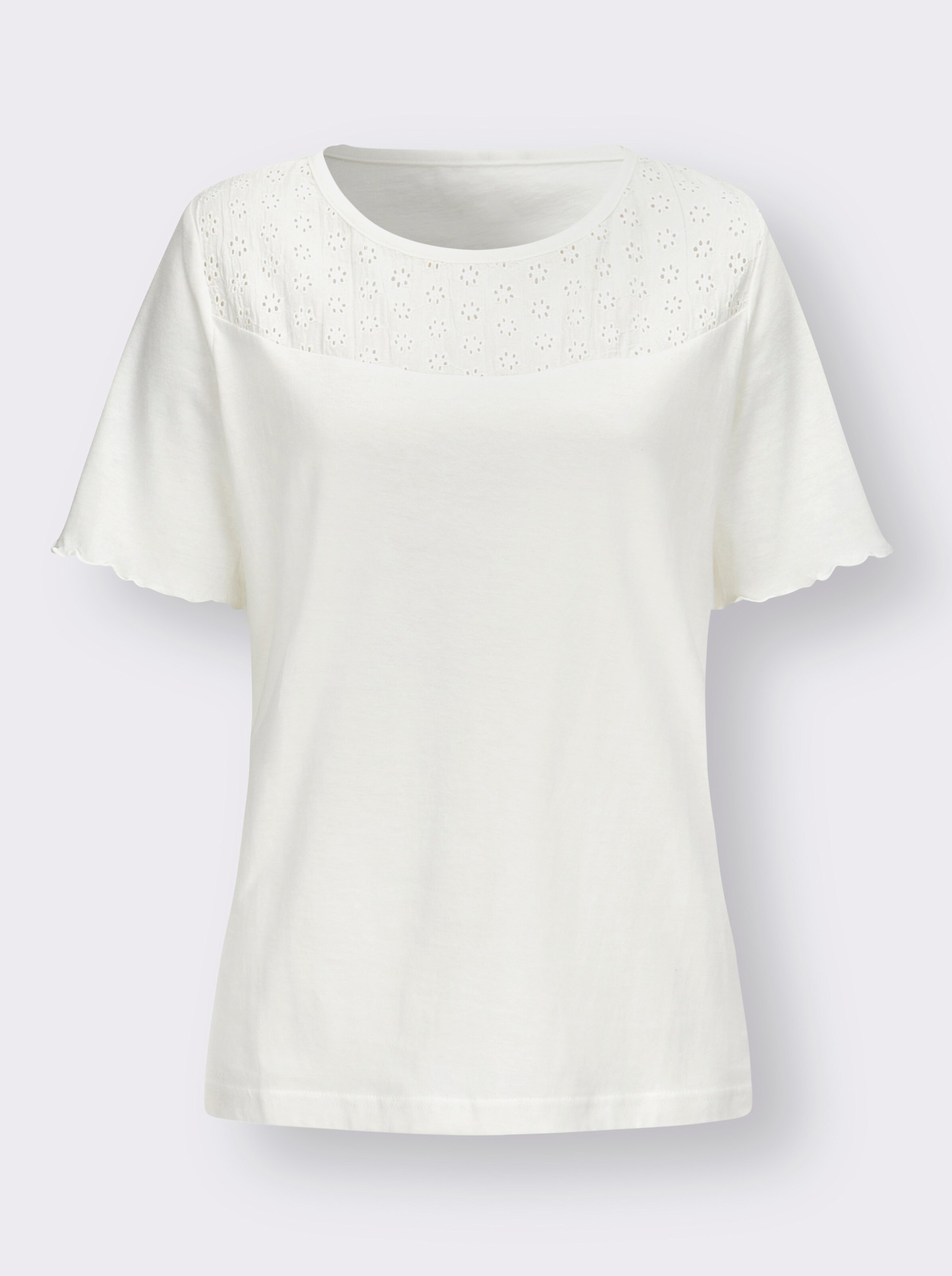 Kurzarmshirt mit Lochstickerei-Einsatz