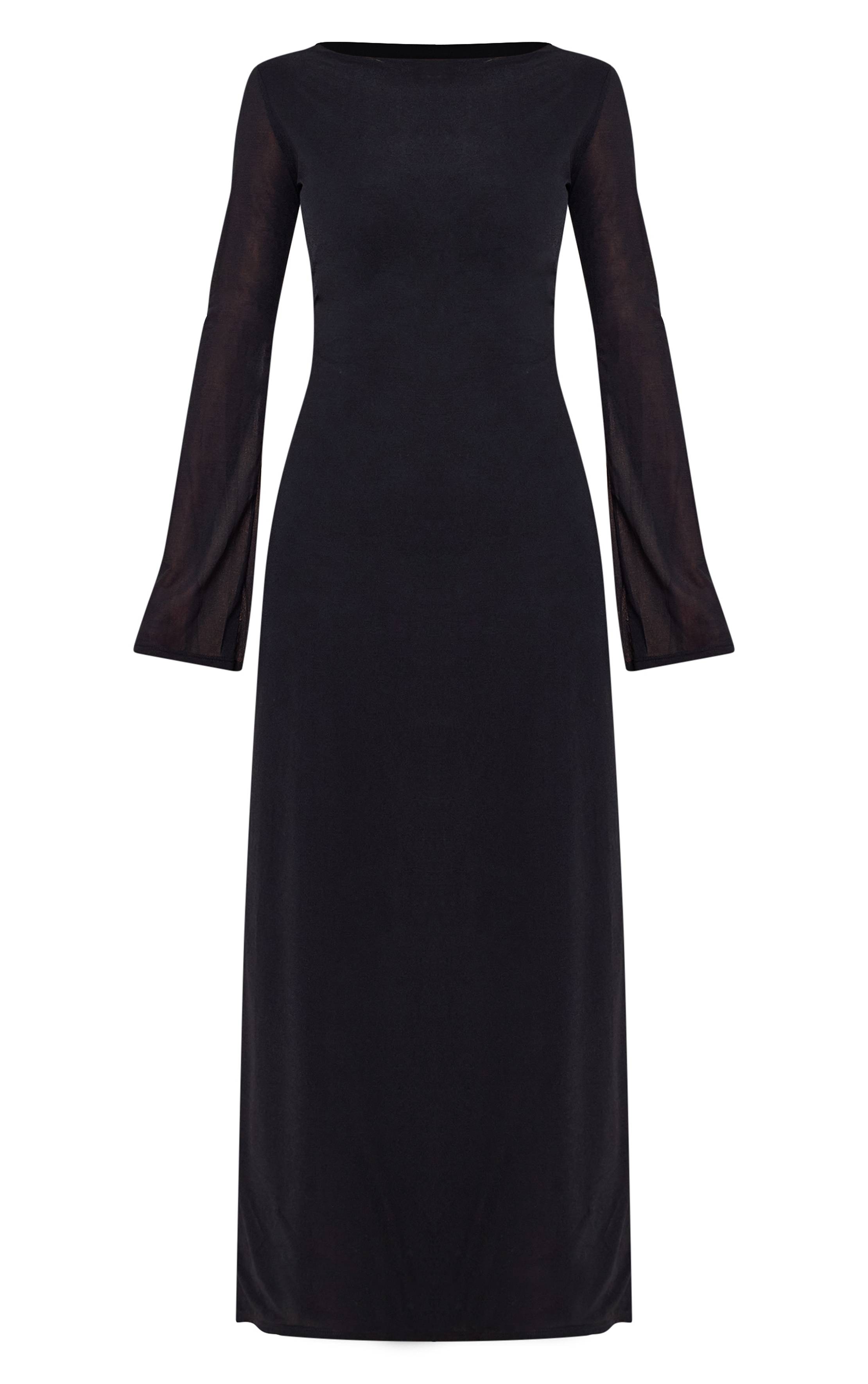 Noir Robe Longue En Mousseline Col Bateau À Manches Longues