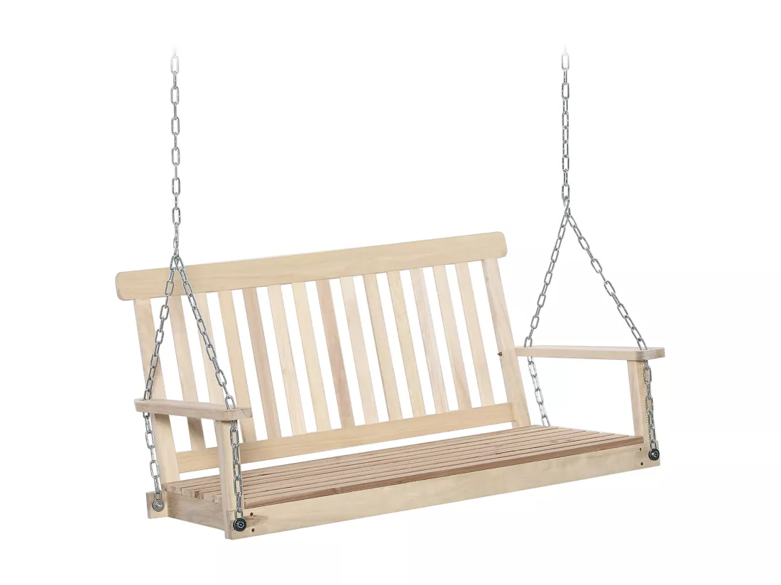 Banc suspendu 2 places en bois - dossier assise à lattes - max. 200Kg - chaînes réglables acier galvanisé