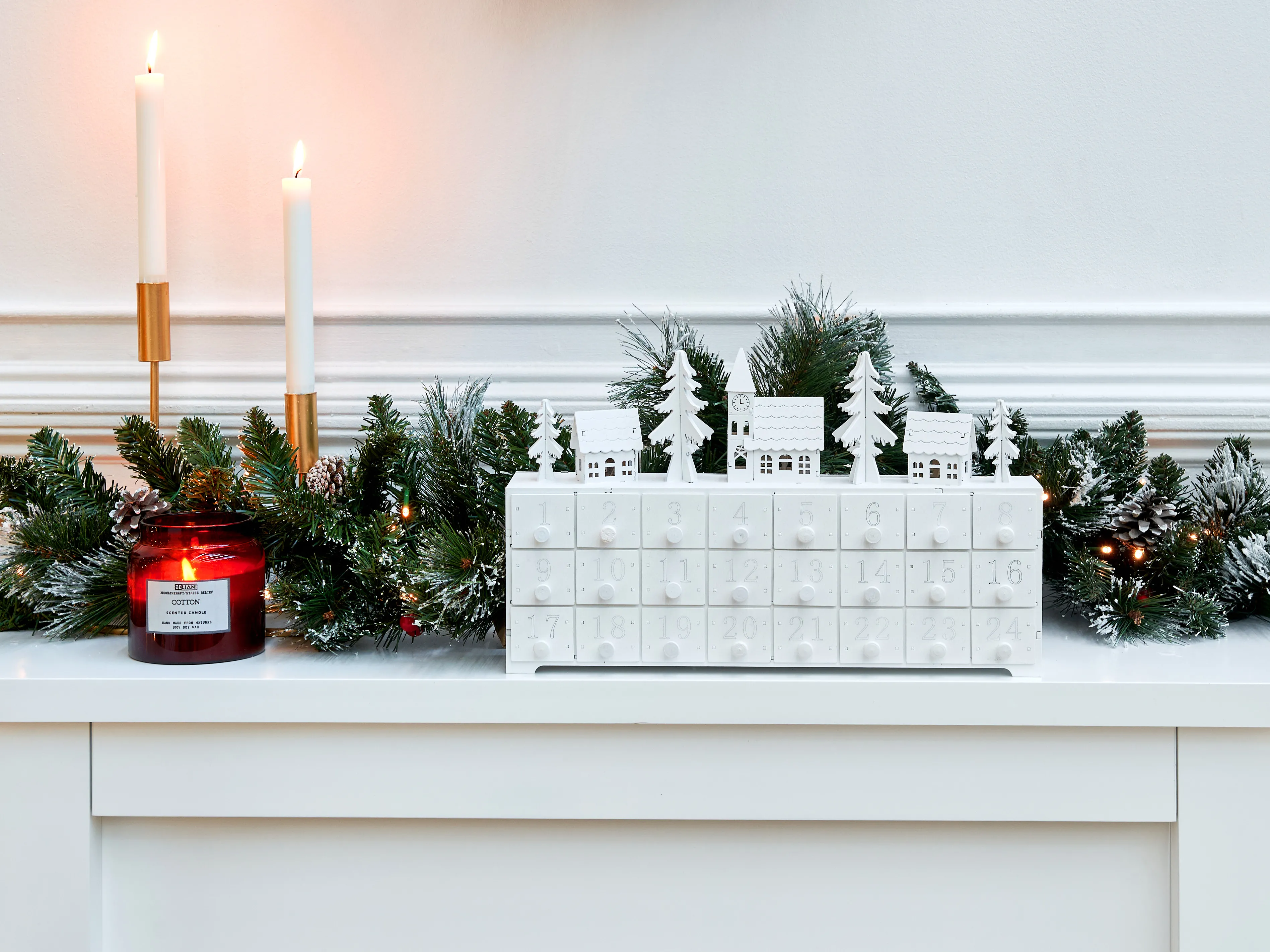 Kerstdecoratie LED MUONIO Adventskalender 24 cm Wit