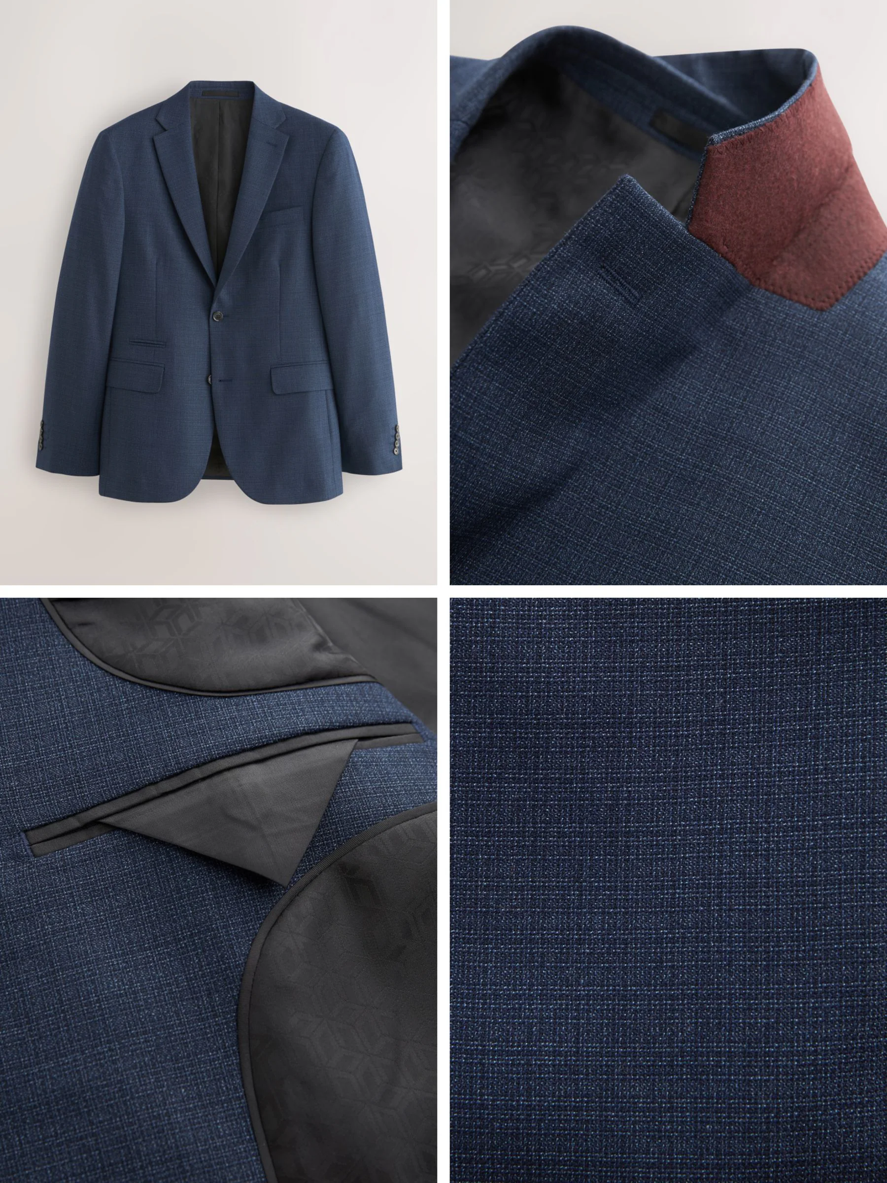 Blauw - Slim Fit - Colbert van wolmix met textuur