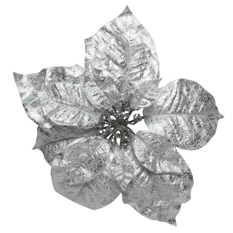 Poinsettia de Noël sur clip (D26 cm) Argent