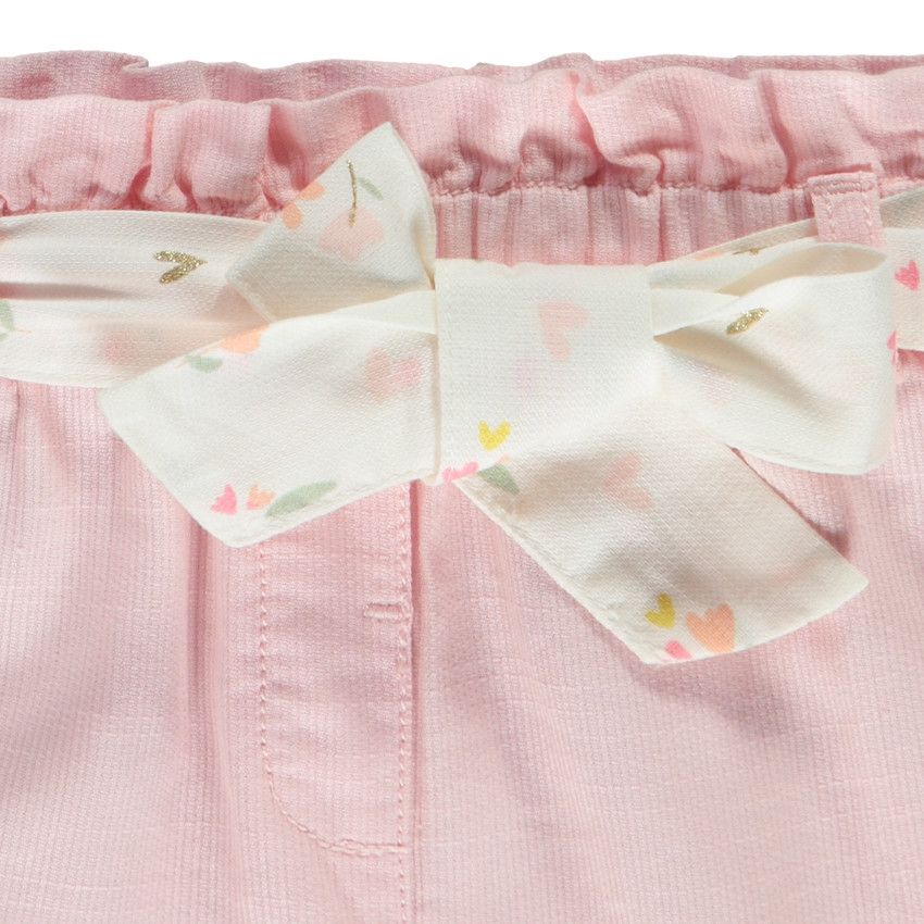 Short en toile armurée avec ceinture à nouer pour bébé fille - Rose