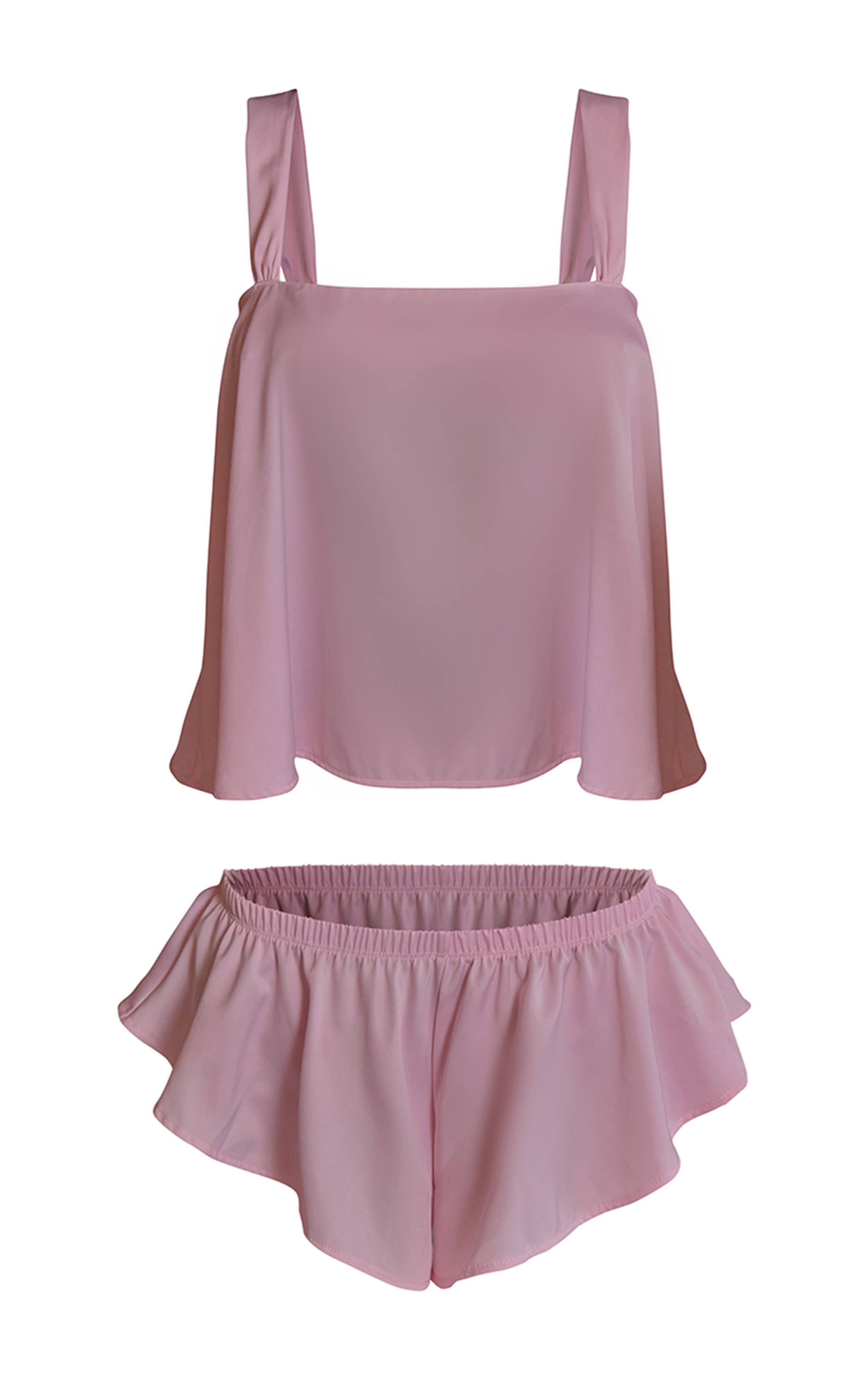 Rose Ensemble Caraco Et Short En Satin Babydoll