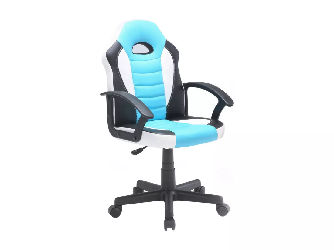 Chaise de jeu Hervey, Fauteuil de jeu pour enfants, Chaise de bureau, 56x55h89/100 cm, Bleu et blanc