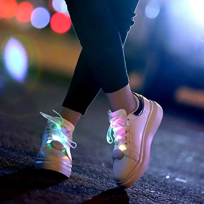 (1 Paar) 120cm LED Schnürsenkel Leuchtende Schuhbändel - Weiss / Bunt