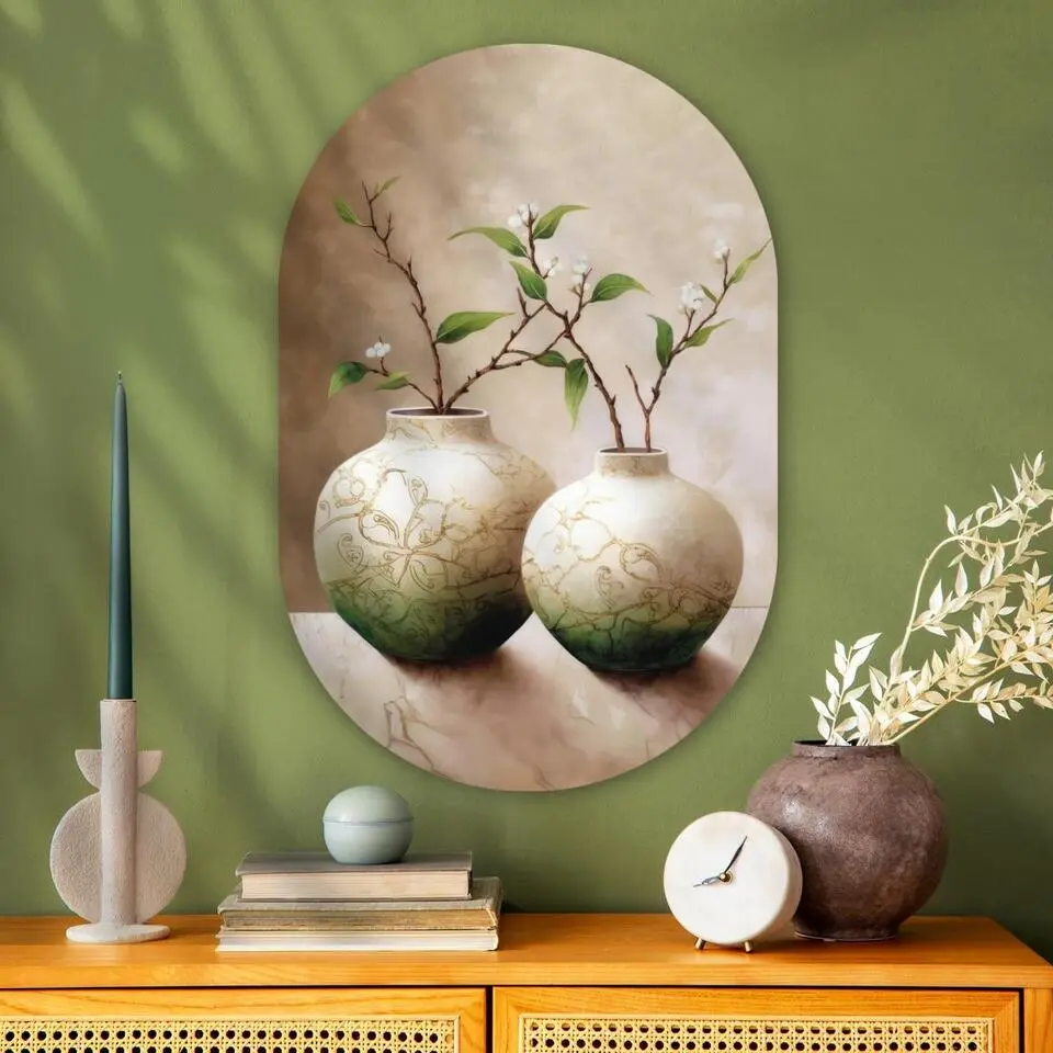 MuchoWow Wand decoratie 60x90cm Bloemen Vaas Wit Botanisch