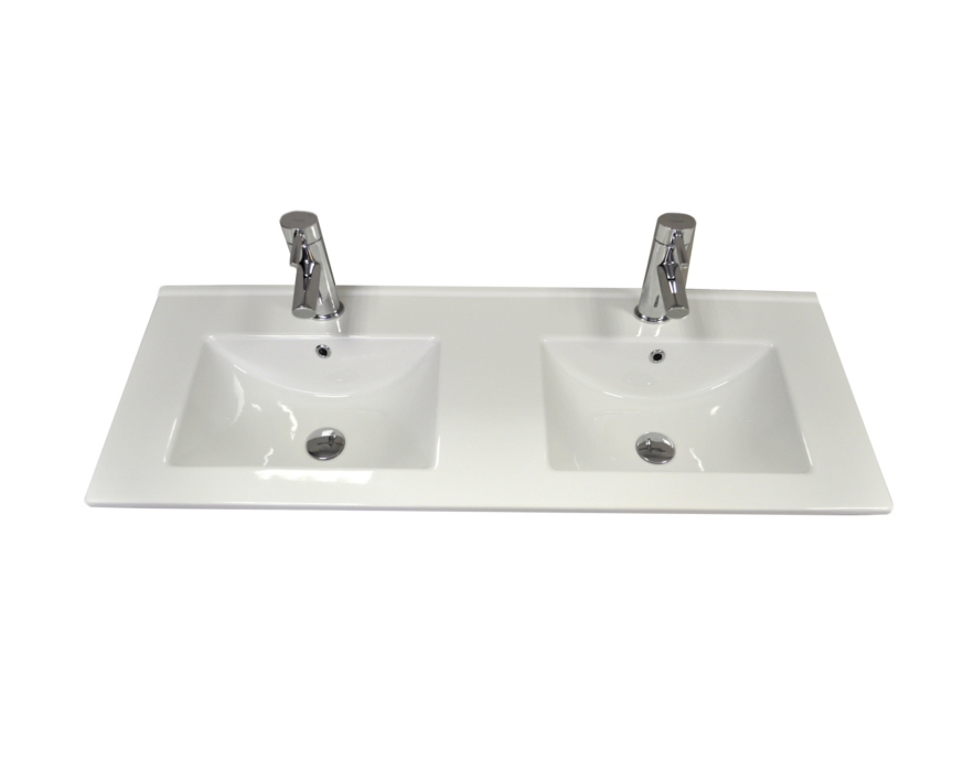 Sanicare Q1 keramische dubbele wastafel 121x46cm wit