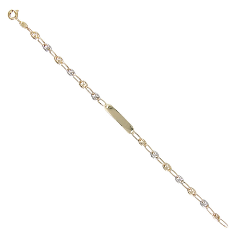 Bracelet Enfant Or Bicolore - Jaune et Blanc - Gourmette Identité - Maille Grain de Café - Personnalisable