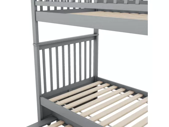 Lit superposé 2x90x200cm avec un lit gigogne 90x190cm - avec garde-corps et escalier - Gris