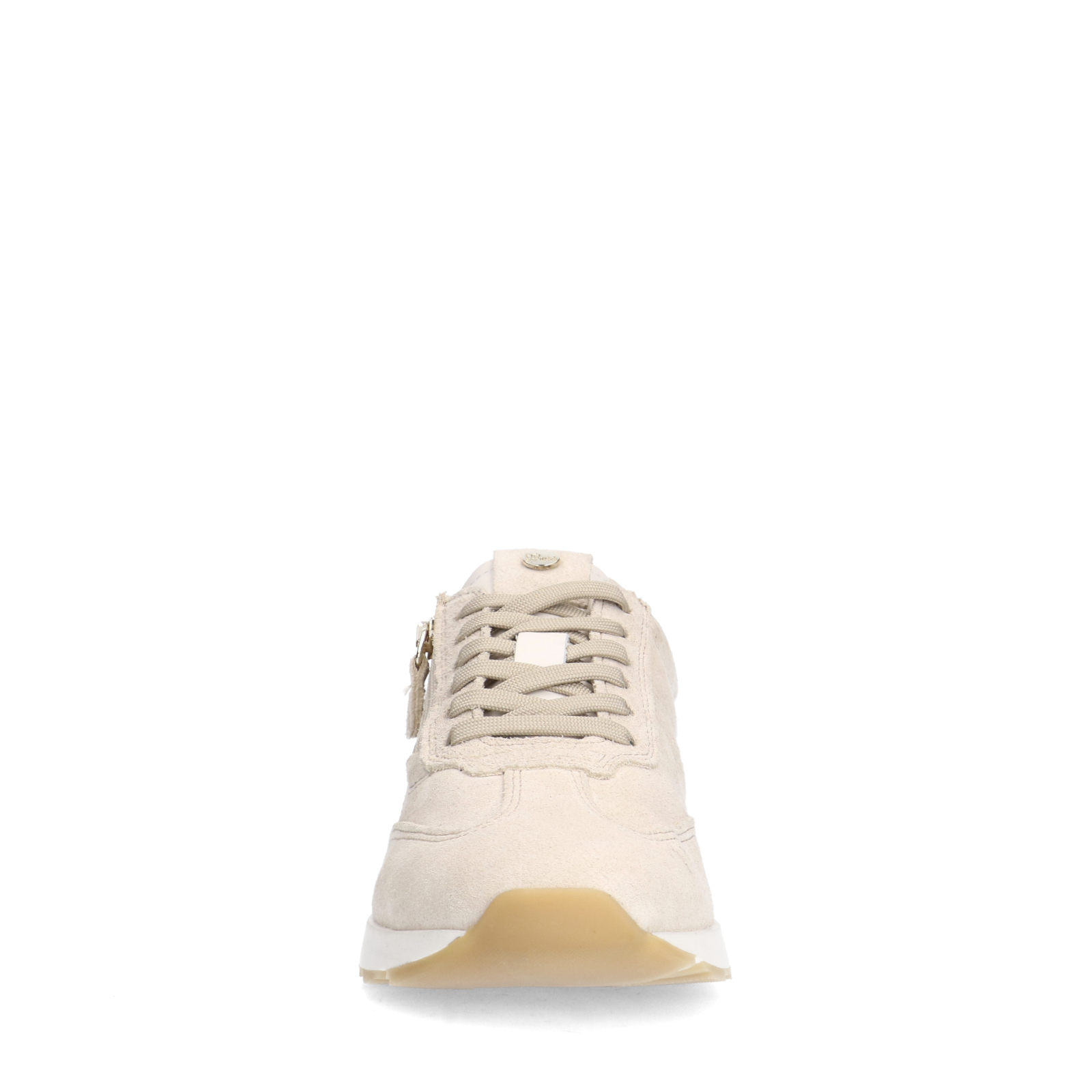 Beige suède sneakers met rits