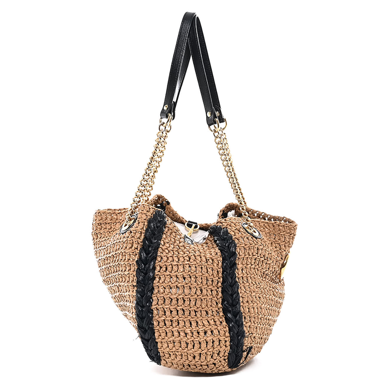 Gucci Sac porté épaule Marmont en Raphia tressé marron - Très bon état - L.27 cm