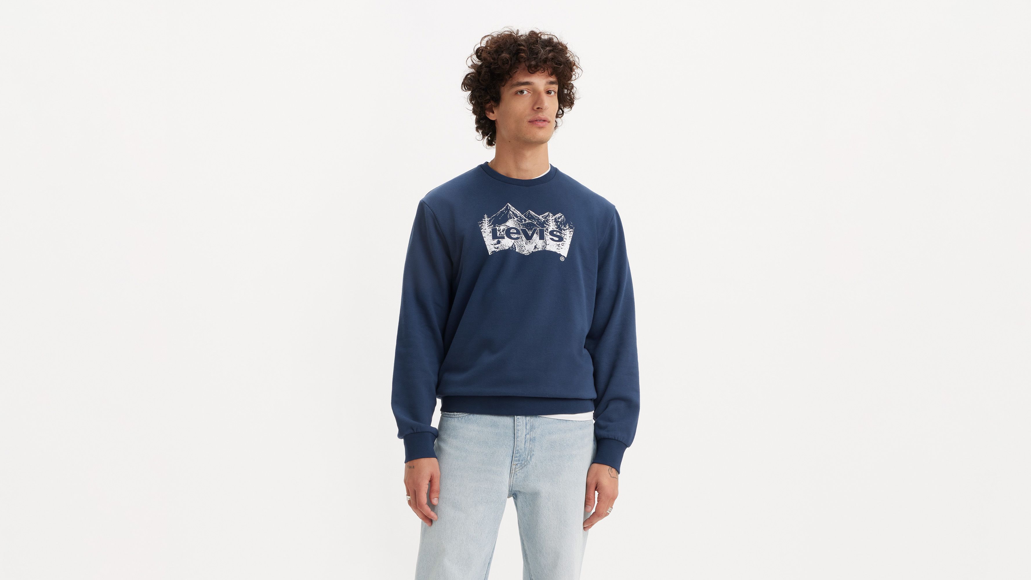 Standard Fit Graphic Crewneck Sweatshirt - Dress Blues - Blue