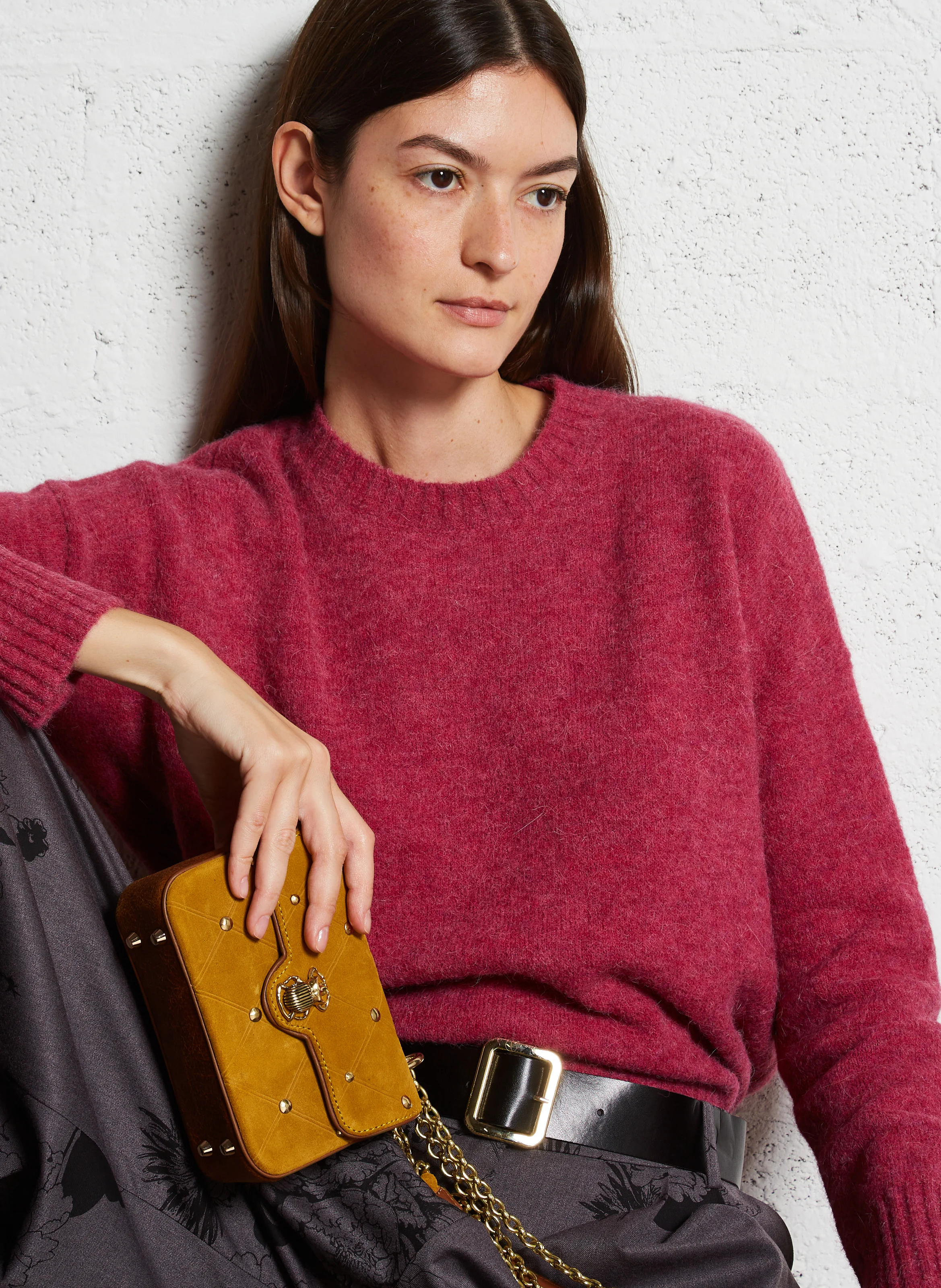 MINI AVA - Sac porté épaule en velours de soie | Beige