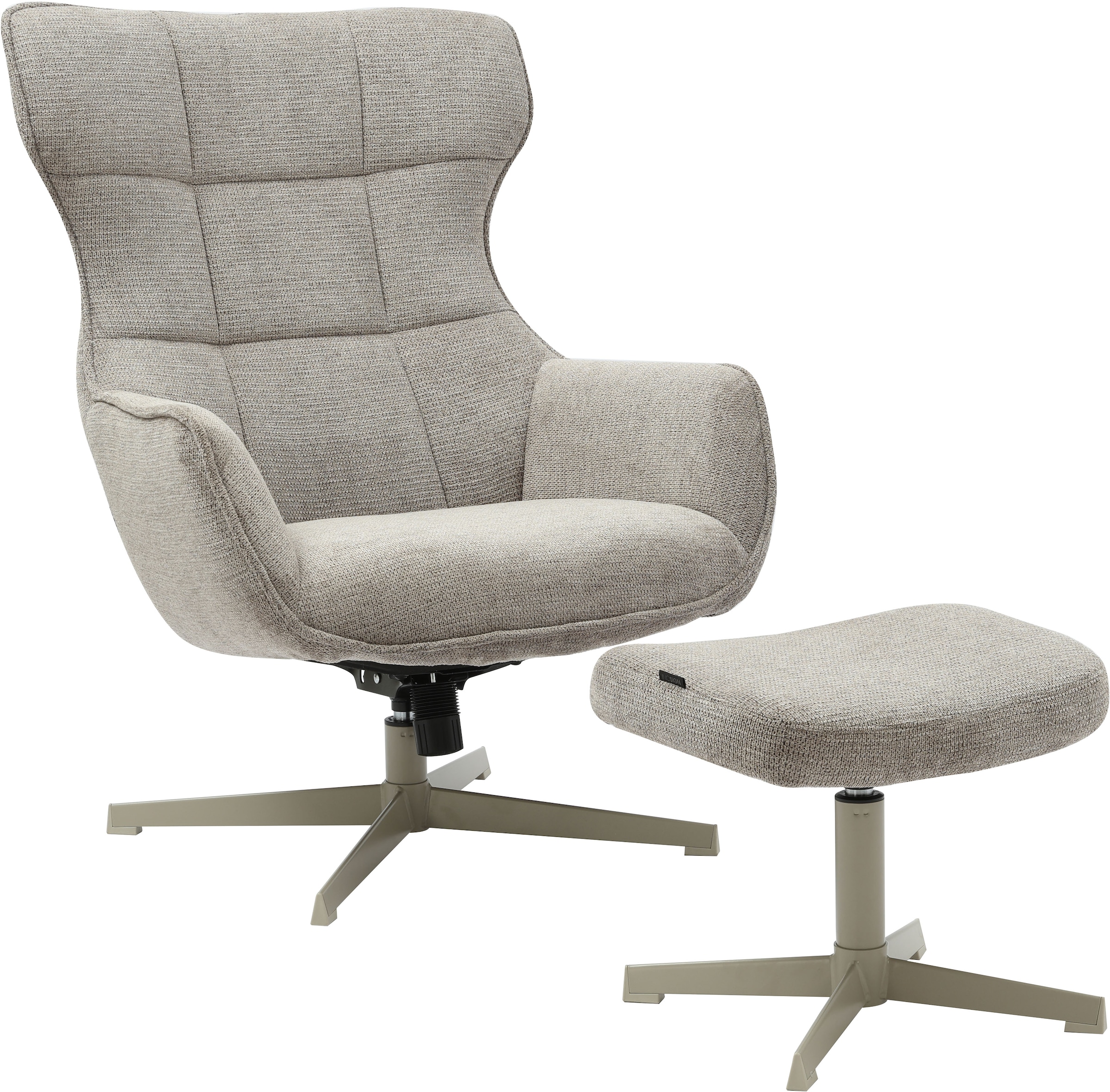INOSIGN Drehsessel »DEGAN Ohrensessel mit Hocker im Set« Relaxsessel mit 360-Grad-Drehfunktion u. Hocker, Webstoff