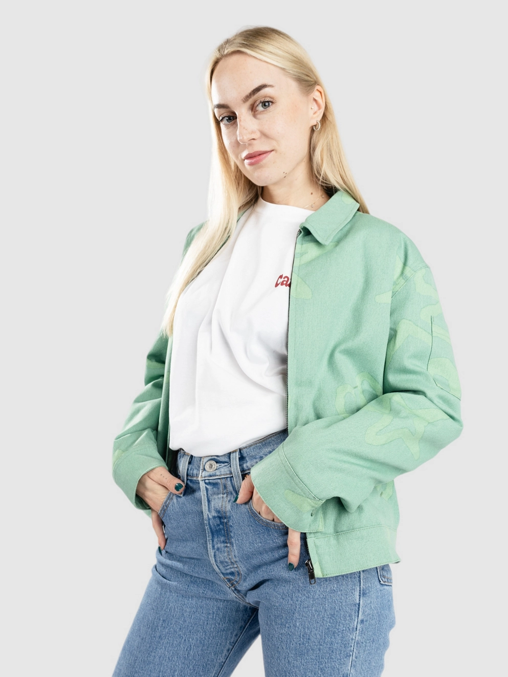 Petals and Peacocks Shapes Crop Work Jacket green