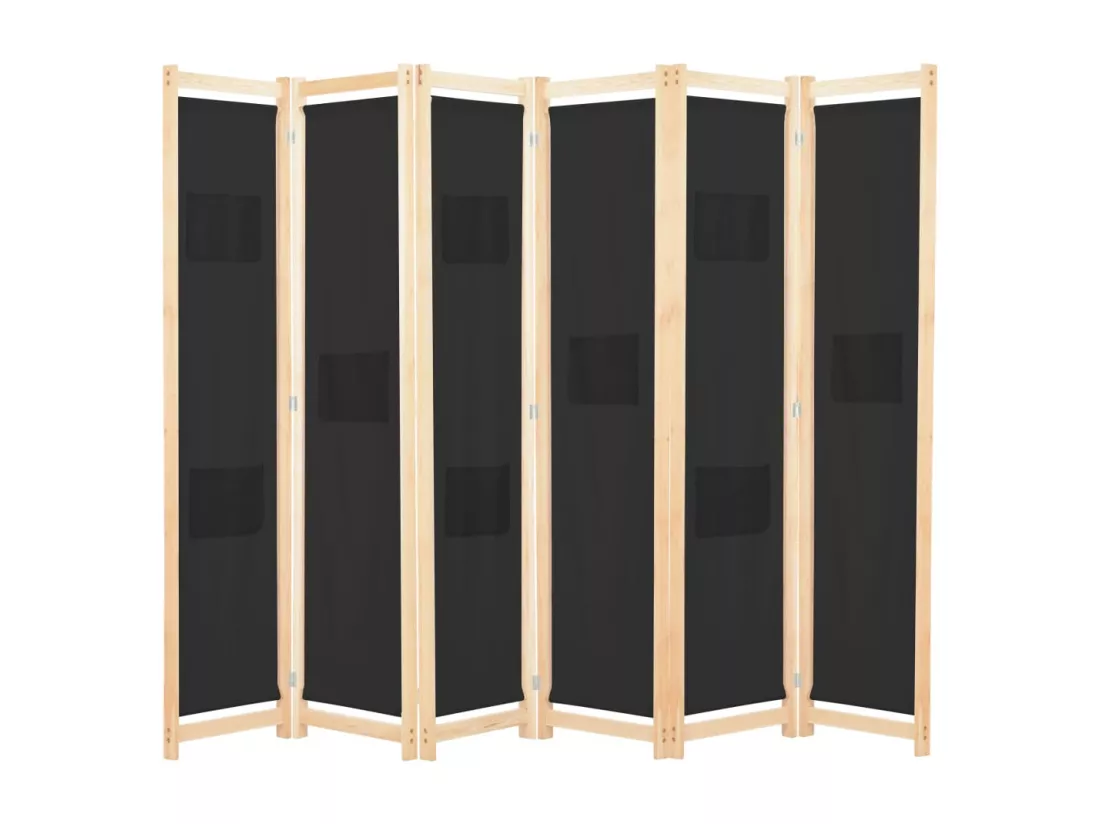 Cloison de séparation 6 panneaux Noir 240 x 170 x 4 cm Tissu