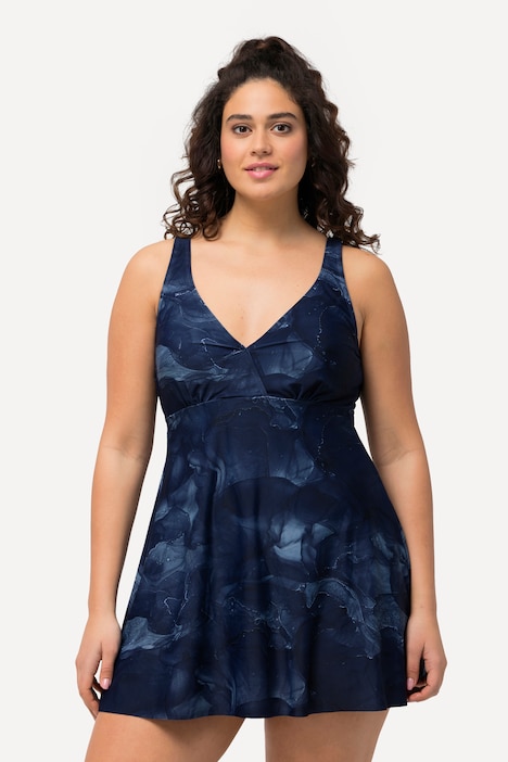 Badekleid, Marmormuster, Softcups, Zierbänder