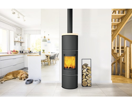 Perondi RLU staalzwart 5 kW houtkachel met zandstenen afdekking