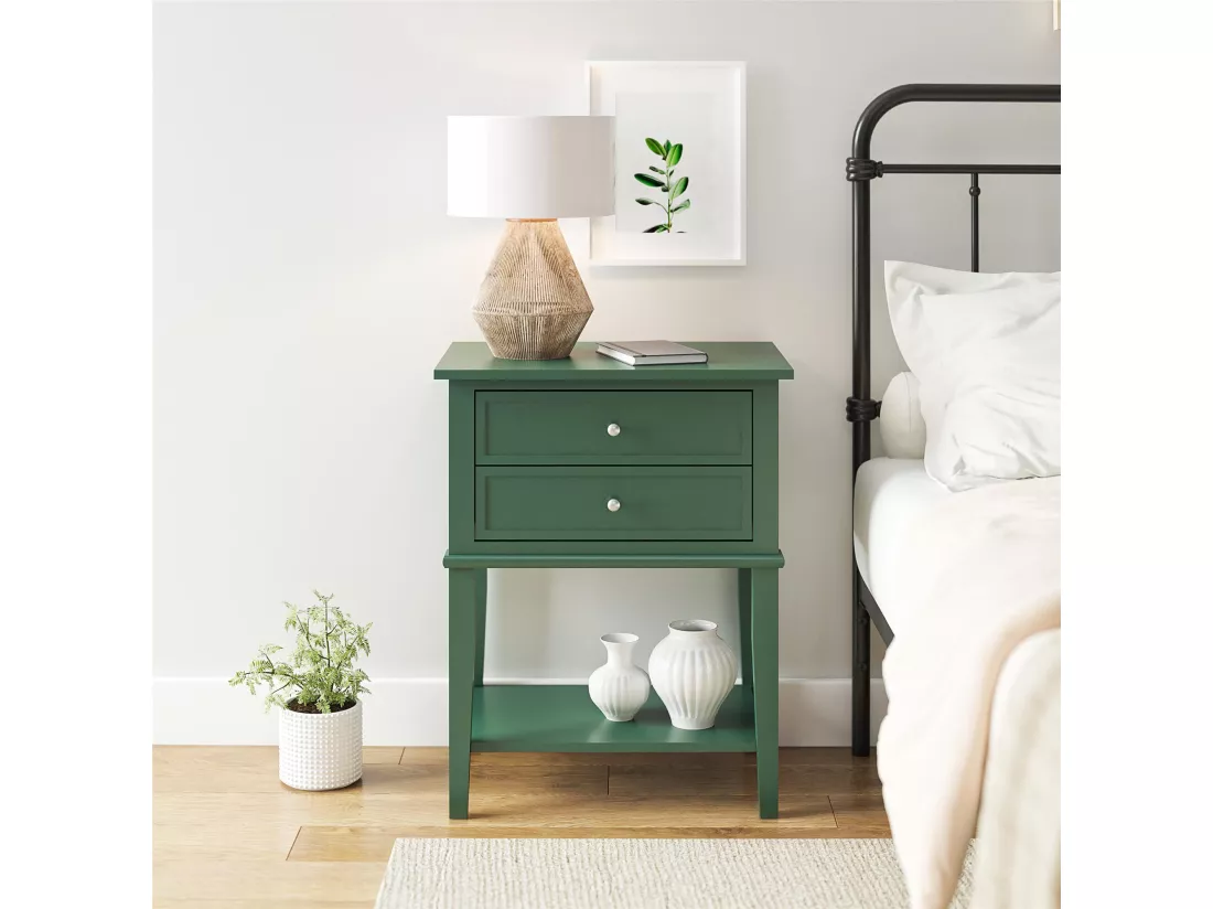 Franklin | Table d'appoint avec 2 tiroirs en MDF vert foncé