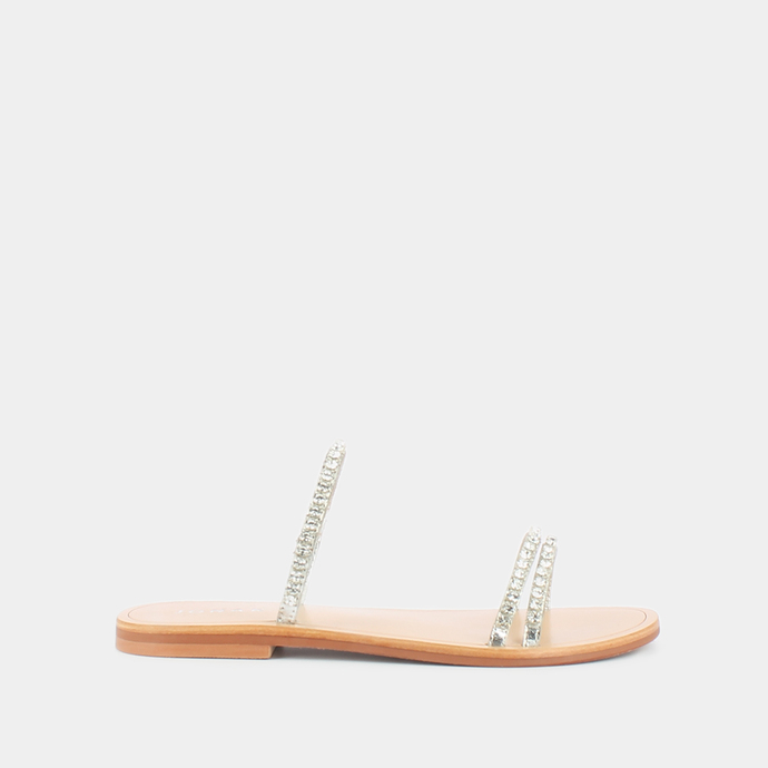 Mules à brides  en cuir et strass argent