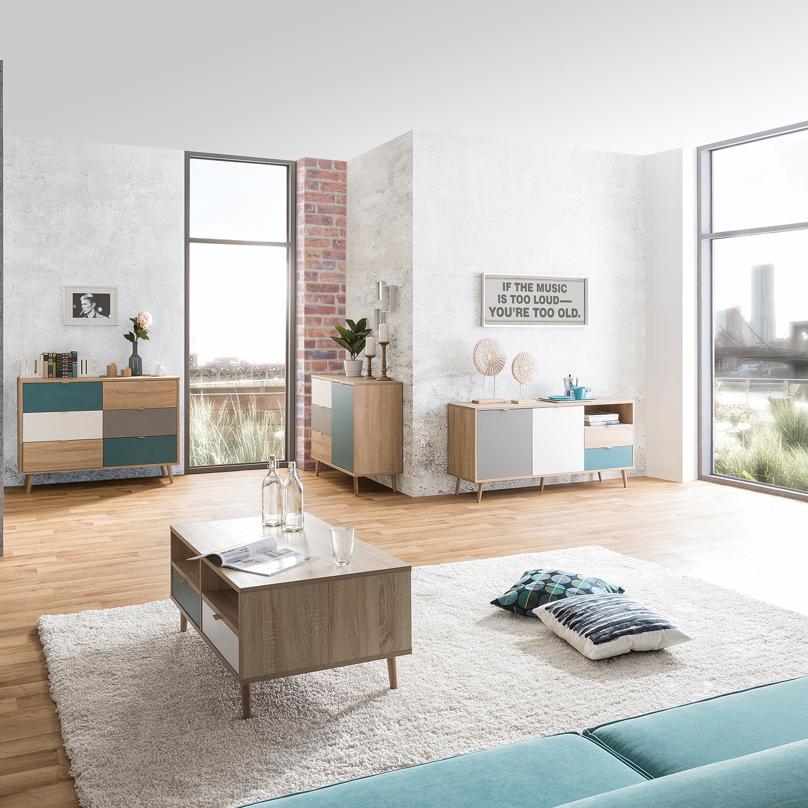 Kommode CUBA - Sonoma Eiche - tricolor- 103 cm breit