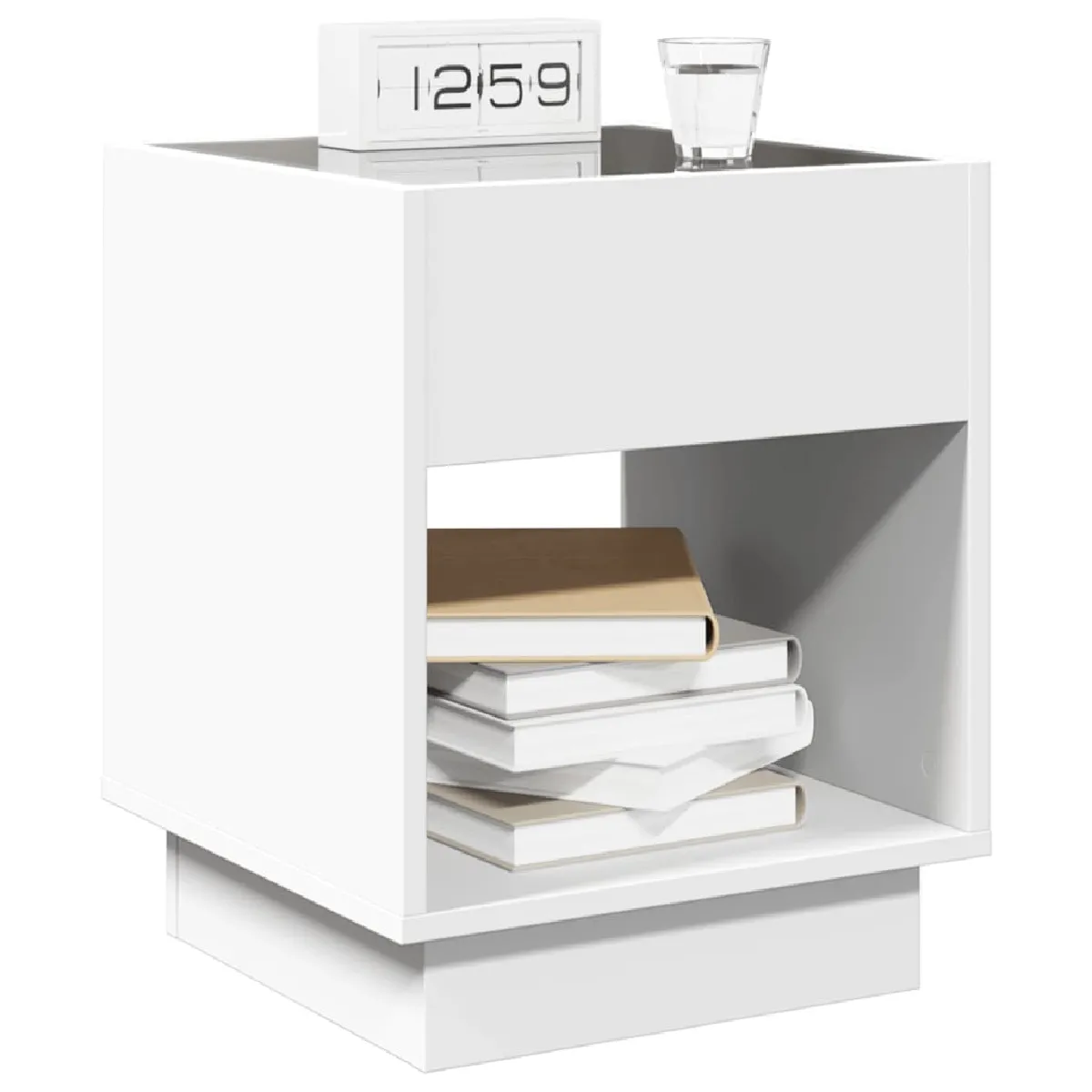 vidaXL Table de Chevet - Blanc avec LED