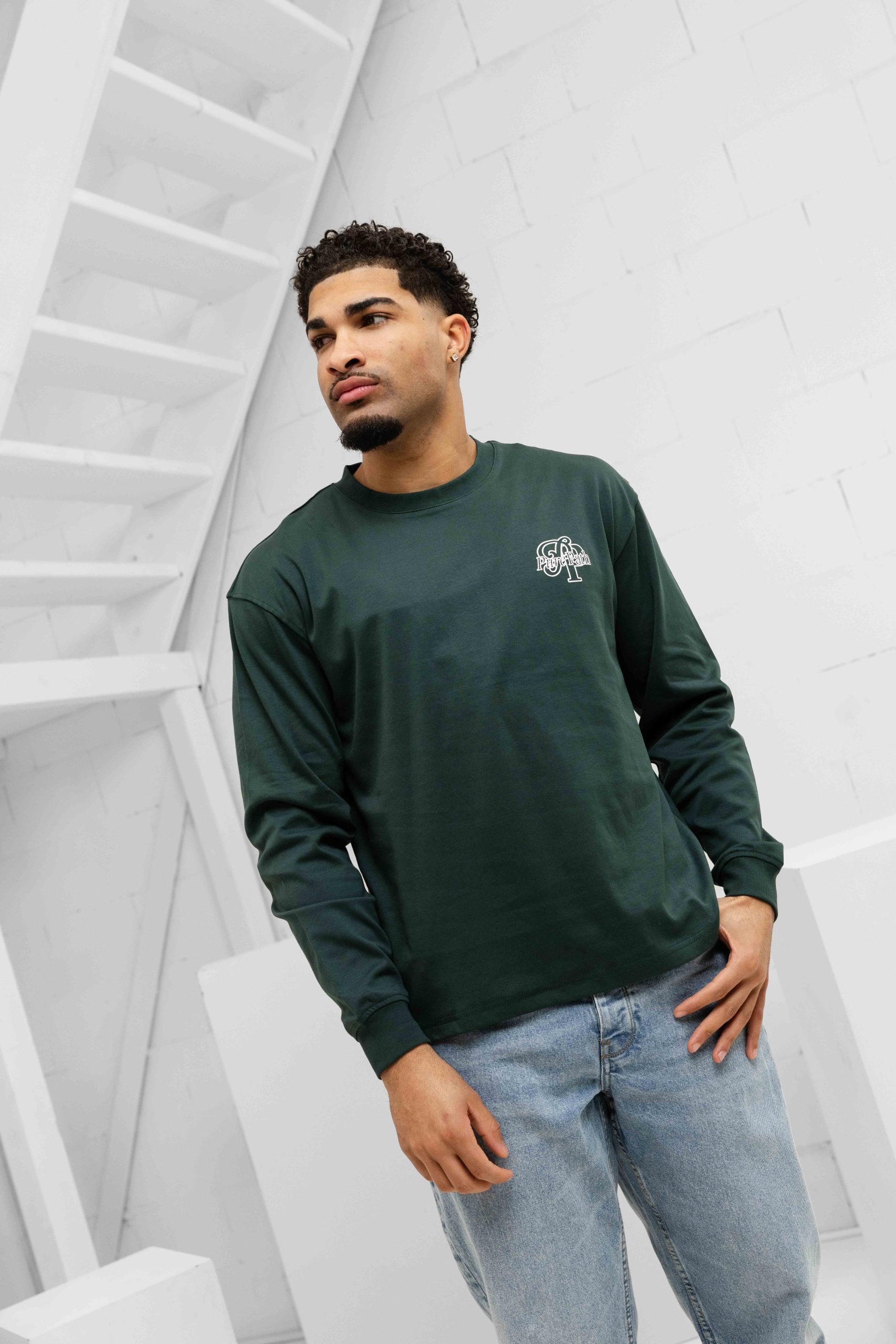 Pure Path Initials Longsleeve T-Shirt Heren Donkergroen