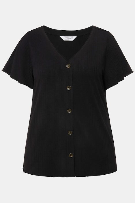 Rippshirt, Classic Shape, V-Ausschnitt, Flügel-Halbarm