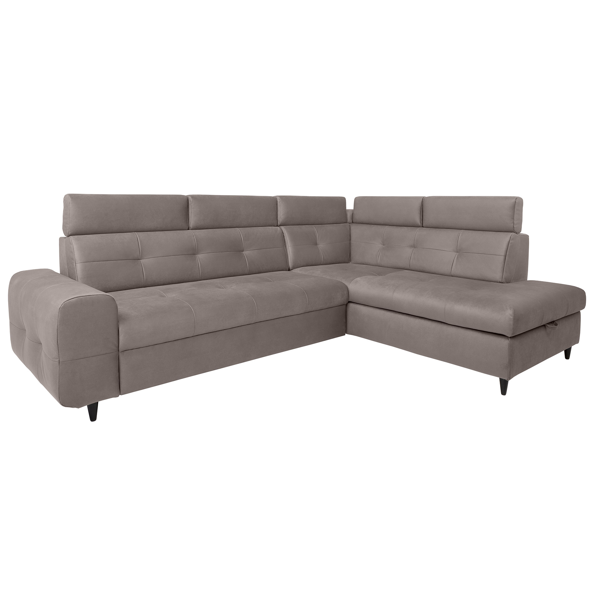 Ecksofa - grey - Velvet - Liegefunktion und Staukasten - Recamiere rechts