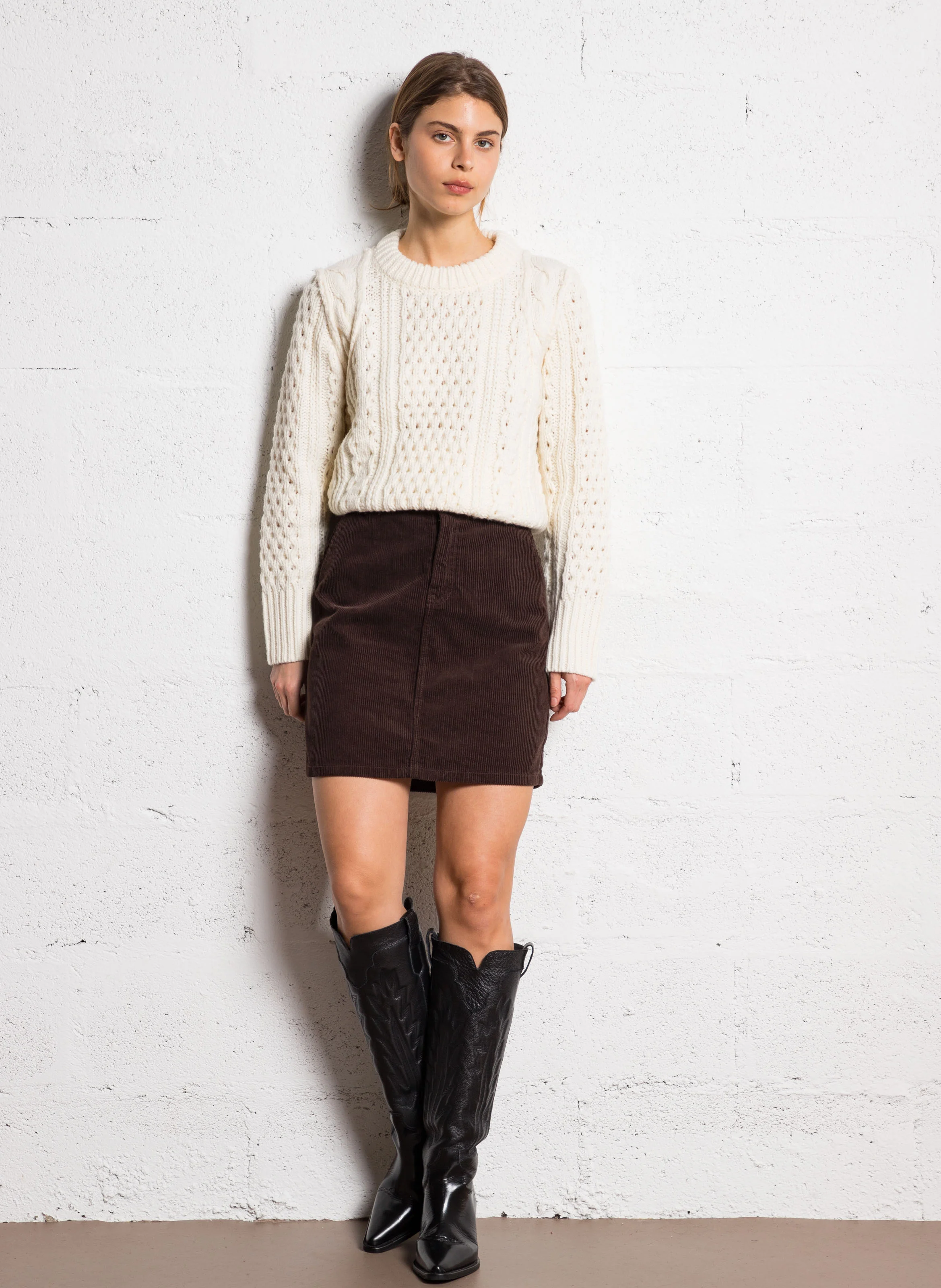 BILLIE - Jupe courte droite en coton | Marron