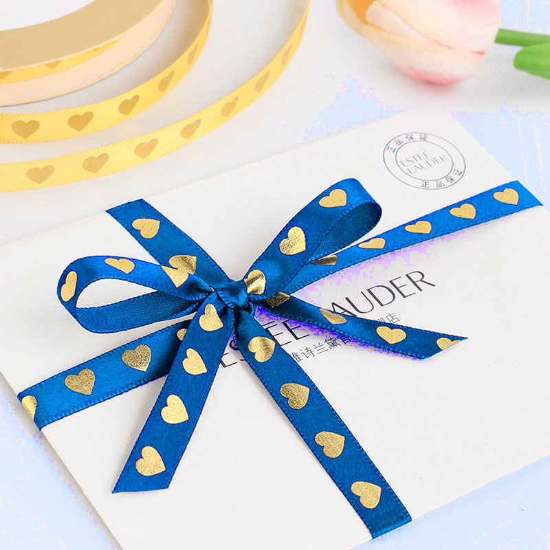 (1cmx35m) Geschenkband Satin Deko Band mit Herz Print - Dunkelblau