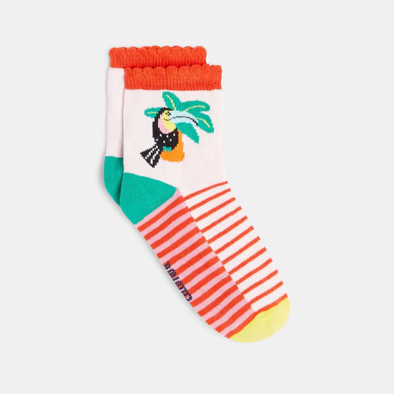 Chaussettes bébé fille roses toucan et palmier Catimini Rose